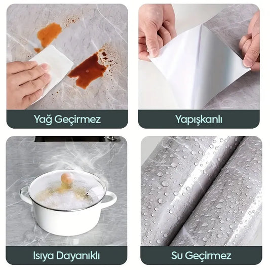 ✨ Şıklığın Adı! | Mermer Desenli Yapışkanlı Kaplama Kağıdı 5 Metre 🪄
