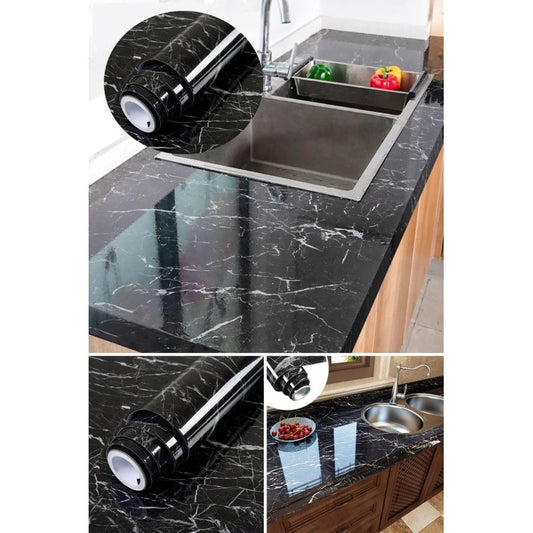 ✨ Şıklığın Adı! | Siyah Mermer Desenli Yapışkanlı Kaplama Kağıdı 5 Metre 🖤🪄